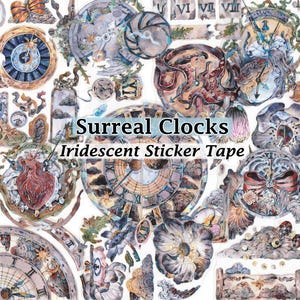 Surreal Uhren Sticker Tape irisierend Detail DIY Abziehbild Deko Sammelalbum Journal Dali Uhr Zeit Scary Einzigartig Blume Herz Halloween Weirdcore