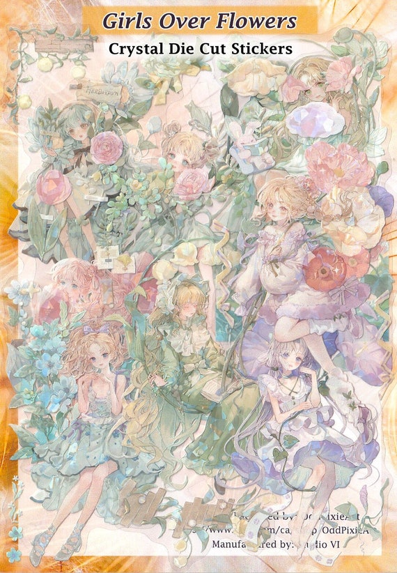 Spring Flower Girls Stickers Iridescent Crystal Clear Die-cut DIY