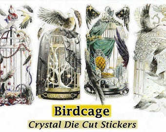 Birdcage Stickers Clear Die-Cut Gold Detail DIY Decal Deco Scrapbook Journal Gothic Swans Evil Dark Witch Skull Fairy Weirdcore Occult Girls