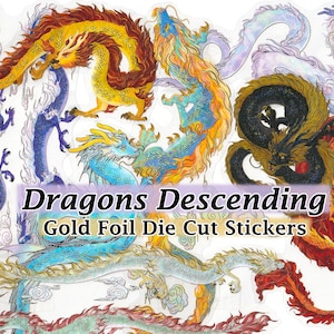 Stickers dragon chinois feuille d'or transparent découpé avec détails dorés Sticker DIY déco Scrapbook Journal japonais Shenlong longue bête mythique