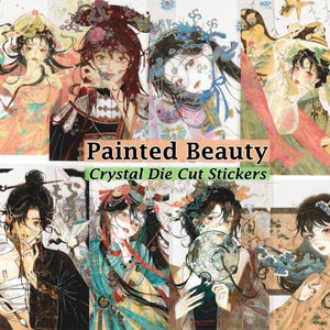 Autocollants de beauté anciens transparents découpés avec du ruban adhésif pour bricolage autocollant déco de scrapbooking Journal Art traditionnel chinois asiatique peinture jolies filles femmes