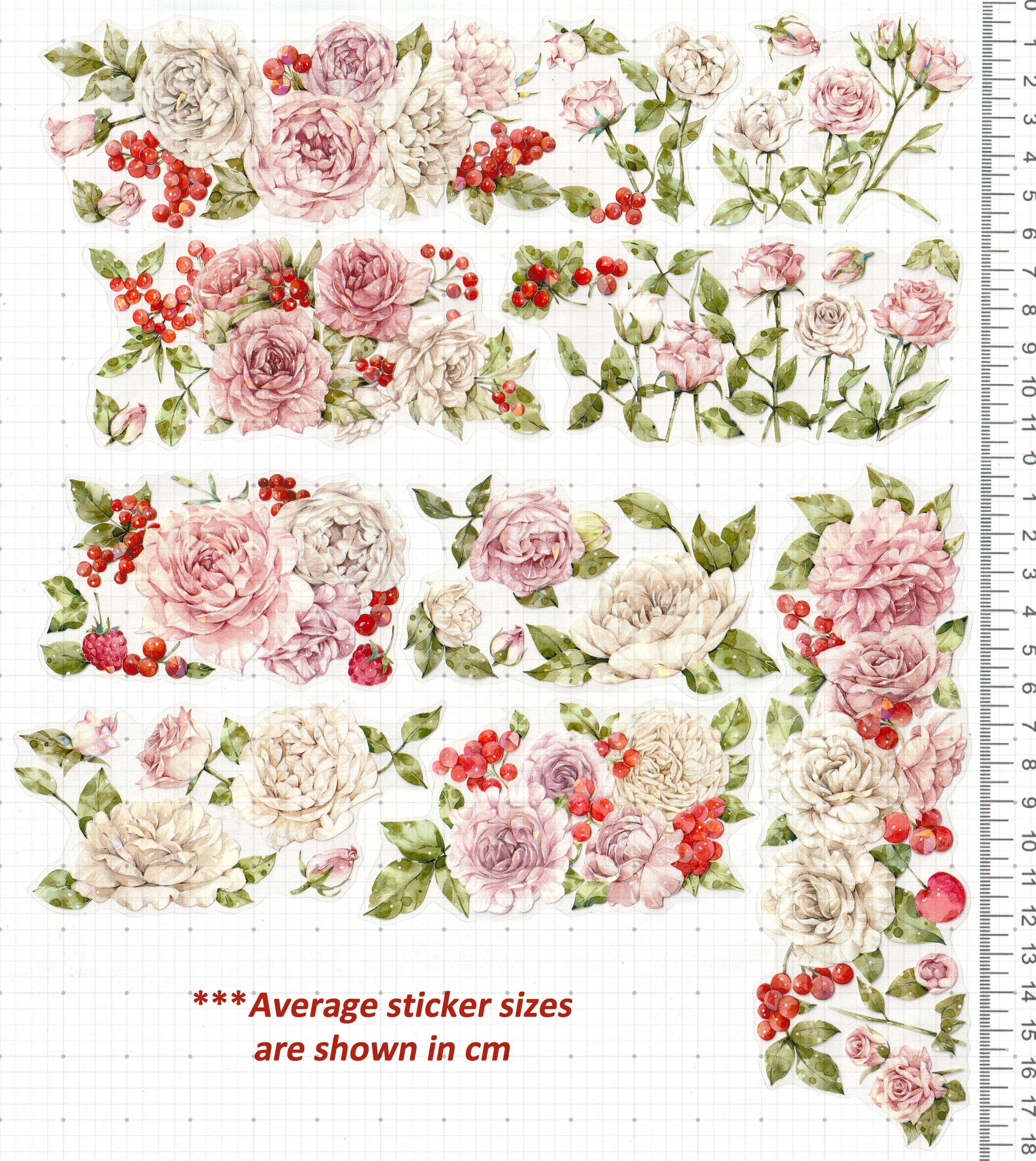 Little Roses Stickers White & Pink Roses Stickers Die-cut Iridescent DIY Decal Deco Scrapbook ...