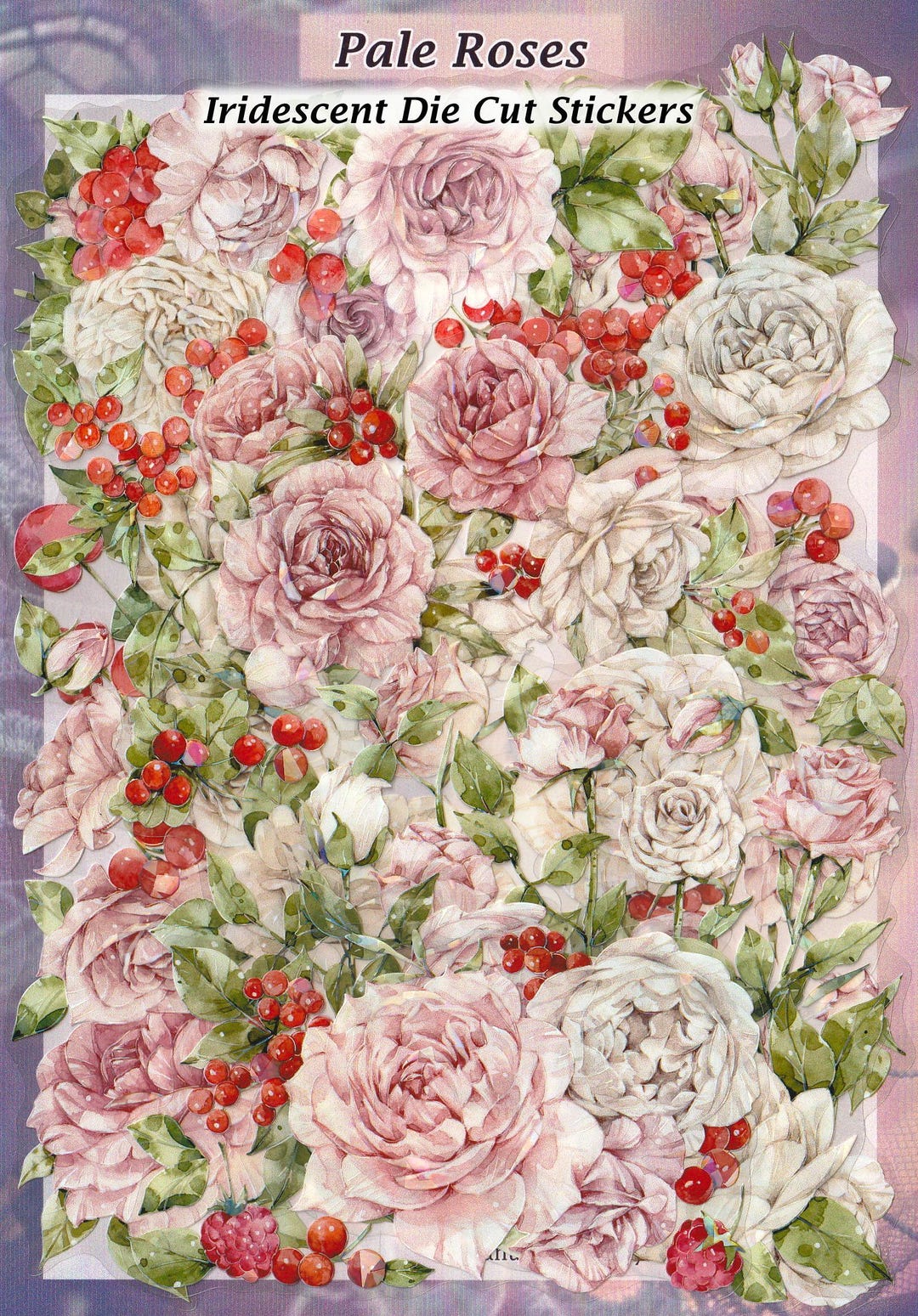 White & Pink Roses Stickers Die-cut Iridescent DIY Decal Deco Scrapbook ...