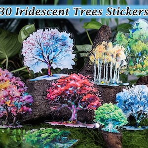 Irisierende Waldbaum Aufkleber: Holographische gestanzte Aufkleber für Scrapbooks, Journals, Laptops & Planer