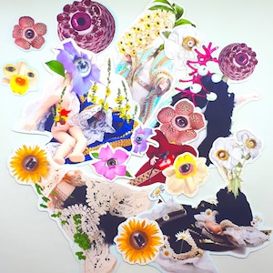 Surreal Vinyl Stickers Evil Flowers (Halloween, Sticker Pack, Planner, Journal, Monsters, Plants, Eyeballs, Dark, Weird, Horror, Unique)