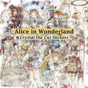 Alice im Wunderland Kristall klar Die-Cut DIY Aufkleber Deko Scrapbook Journal Weiß Rot Königin Fantasy Cute Anime Kawaii Art Mad Hatter