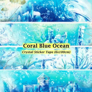 Wunderschöner Ozean Sticker Tape Kristall klar DIY Abziehbild Deko Scrapbook Journal Sea Ruins Algen Coral Blue Fantasy Blumen Cute Art Mermaid