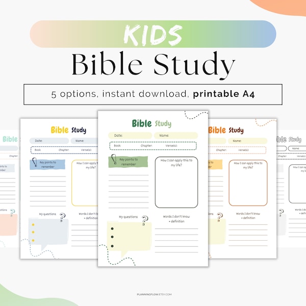 Estudio Bíblico para Niños Imprimible / Imprimible Cristiano para Niños / Hoja de Trabajo de Oración para Niños / Escuela Cristiana en Casa / Descarga Instantánea