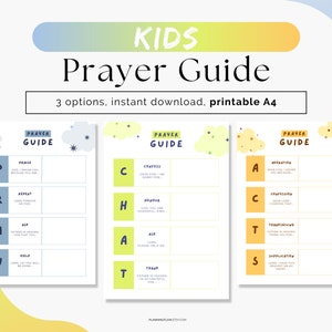 Kids Prayer Guide Printable | Christian Printable For Kids | ACTS | PRAY | CHAT | Christian Homeschool | Bedtime Prayer | Prayer Notes Child
