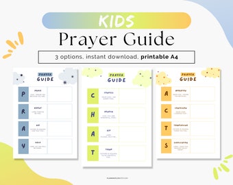 Kids Prayer Guide Printable | Christian Printable For Kids | ACTS | PRAY | CHAT | Christian Homeschool | Bedtime Prayer | Prayer Notes Child