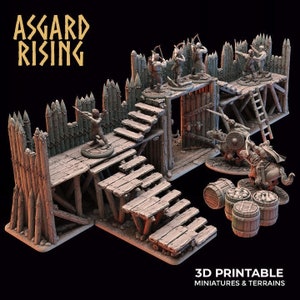Palisade Wall - Fortified Village Modular Terrain Set 32/28mm & 15mm Scale- Asgard Rising