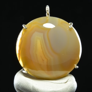 Brazilian Agate Pendant|Yellow Soft Gray|Silver|1&quot;x1&quot;|Gift for Her|Gifts|Cabachons