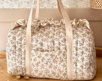 Sac à langer double gaze / sac week-end / sac vacances matelassé / sac personnalisé toile de jouy