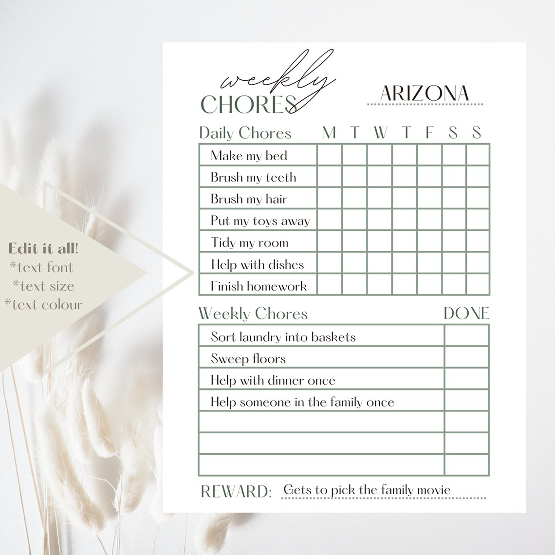 Chore Chart for Kids Printable Kids Chore List Kids Chore Chart ...