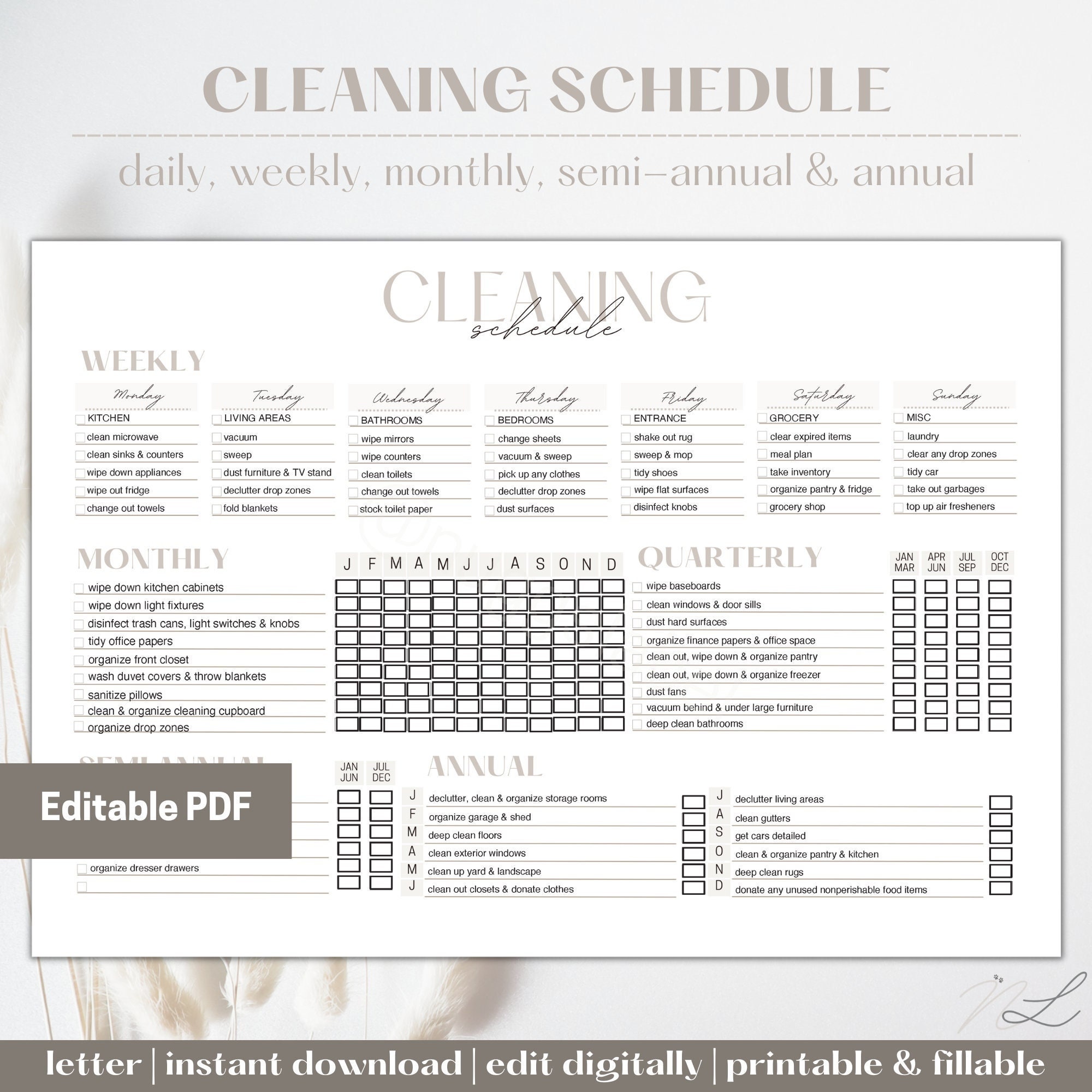 Editable Cleaning Schedule PDF Printable Cleaning Planner Digital