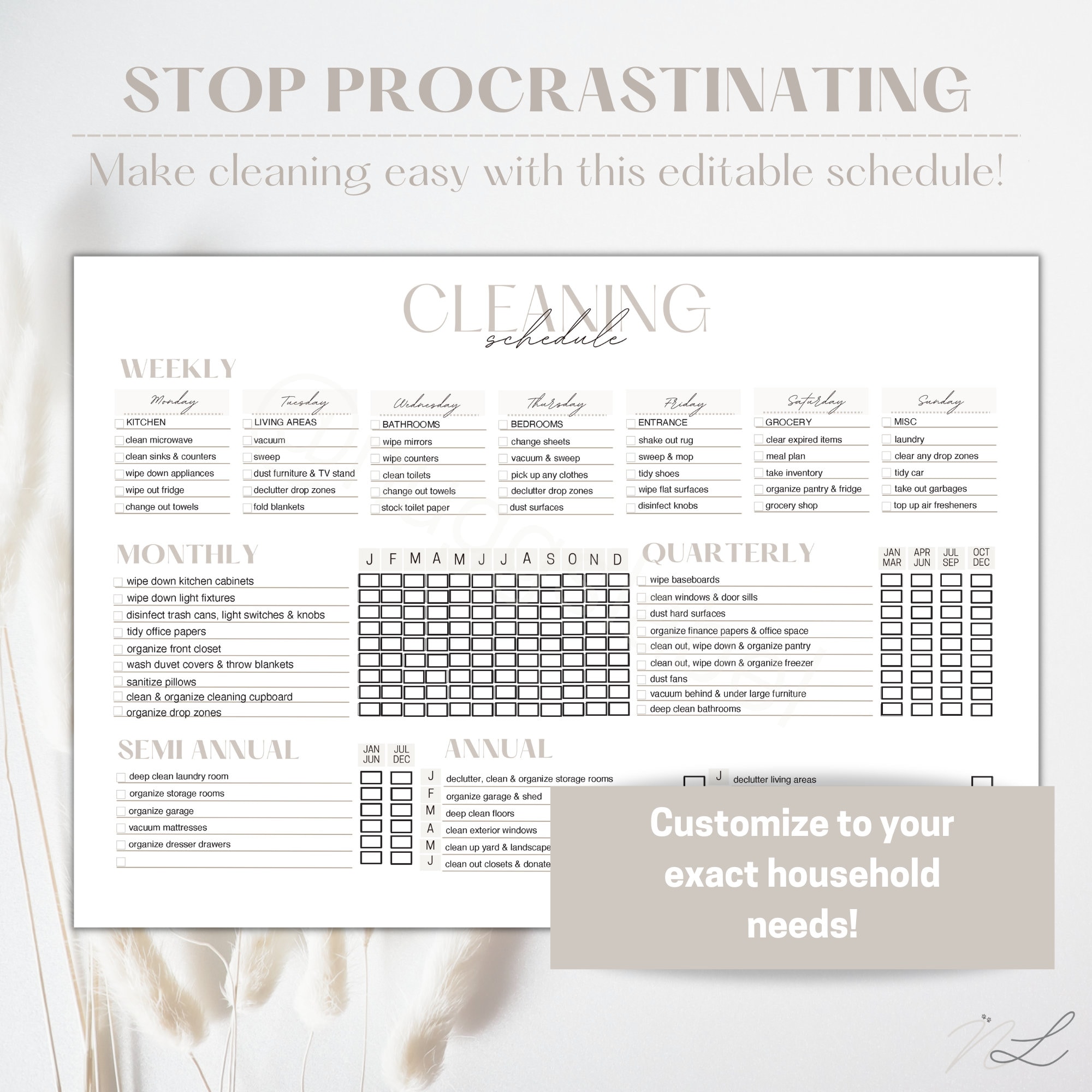 Editable Cleaning Schedule PDF Printable Cleaning Planner Digital
