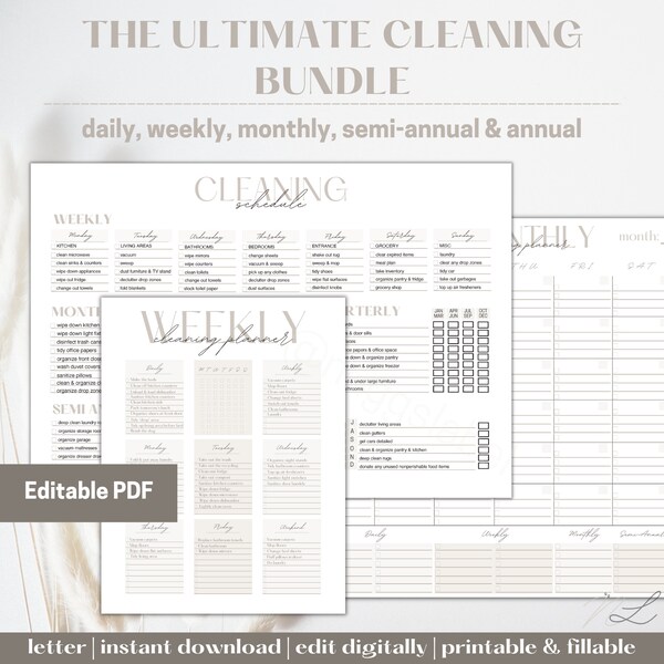 Editable Cleaning Schedule PDF Printable Cleaning Planner Digital Cleaning Schedule Monthly Cleaning Checklist Editable Household Planner