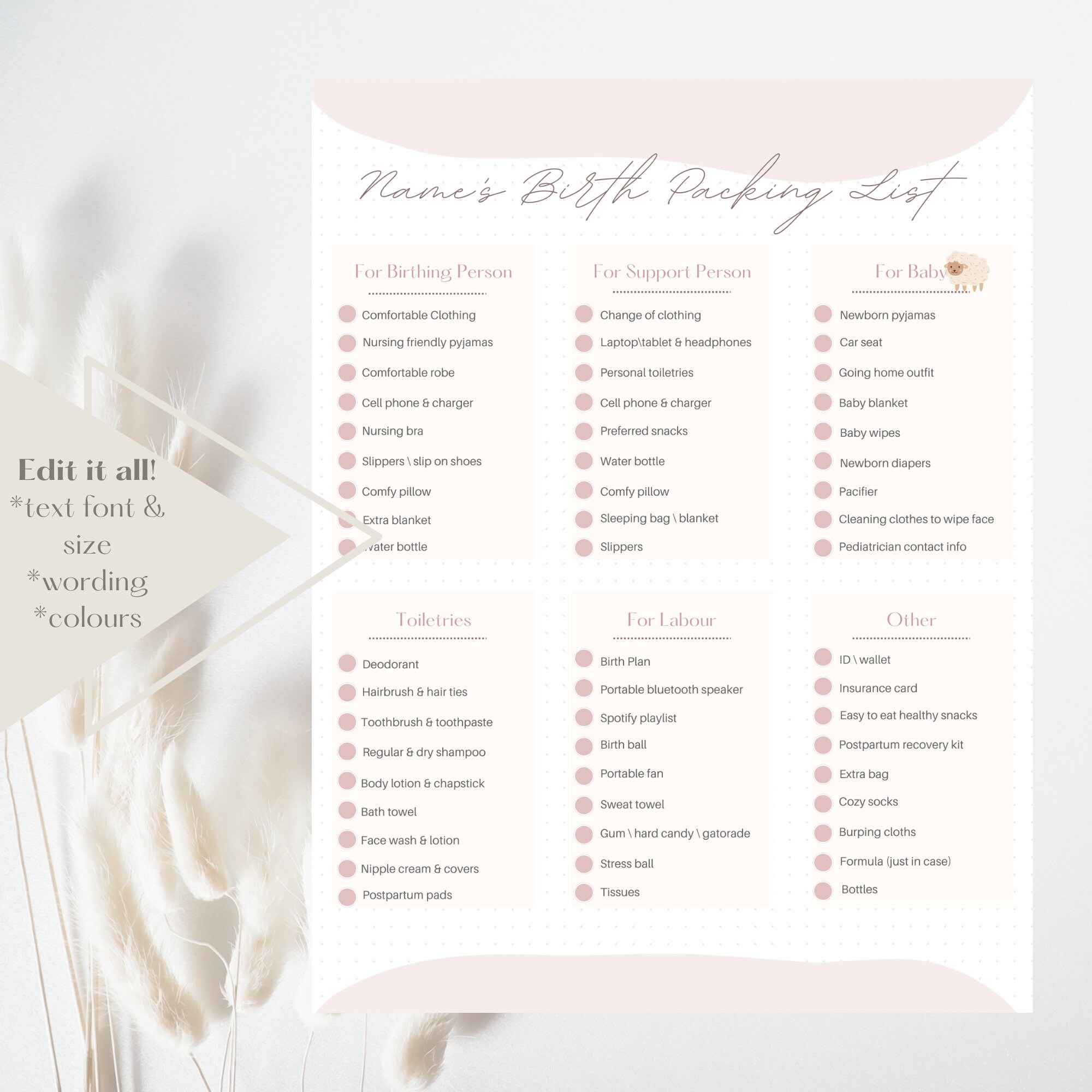 Birth Packing List Printable Digital Hospital Bag Checklist Fillable ...