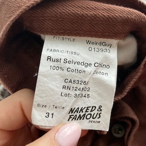 Naked and Famous Weird Guy Rust Selvedge Chino’s - Etsy