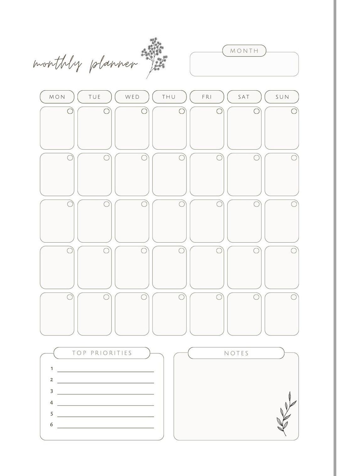 Simple Monthly Calendar | Print at Home | Minimal Printable Pdf - Etsy