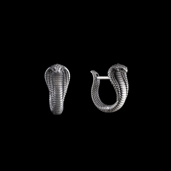 Cobra Earrings In Silver With Gemstone Eyes. Coppertist.wu.Snake Earrings.Snake Jewelry.Gift for Reptile Lover.Christmas Gift