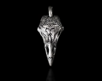 Silver Raven Skull Pendant•Norse gift•Odin ravens•Viking necklace pendant.