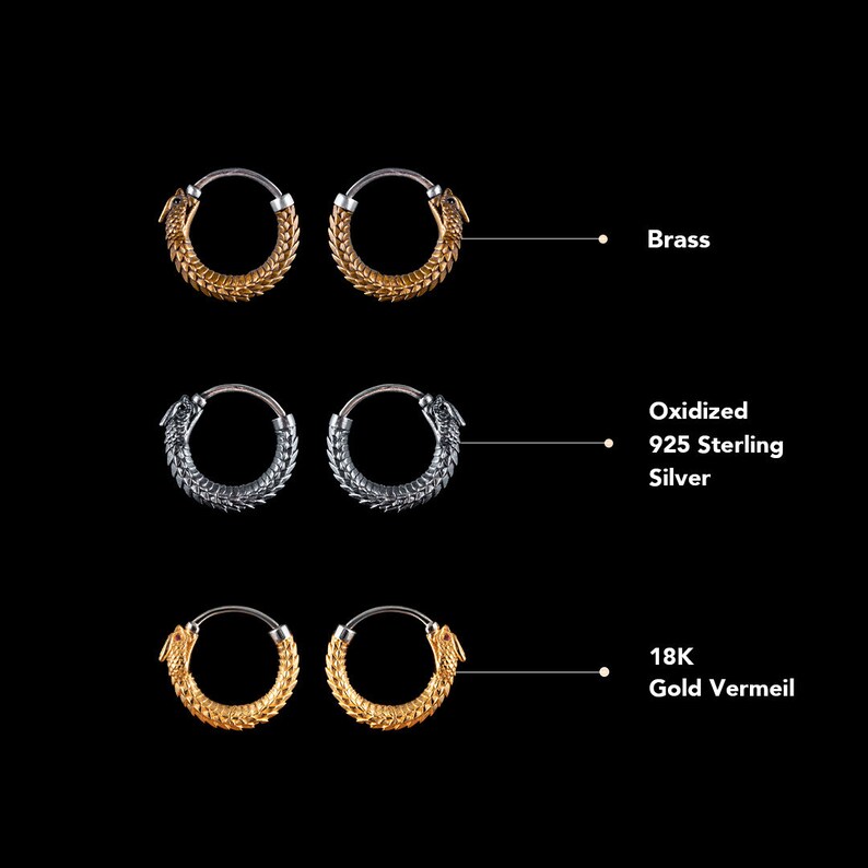Ouroboros Earrings In Silver With Gemstone Eyes. Coppertist.wu. Snake Earrings. Snake hoops. Animal Lover Gift. image 6