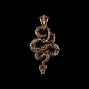 Snake Pendant In Brass With Gemstone Eyes. Snake Necklace. Snake Charm. Animal Lover Gift. Gift For Her/Him. Handmade Gift.