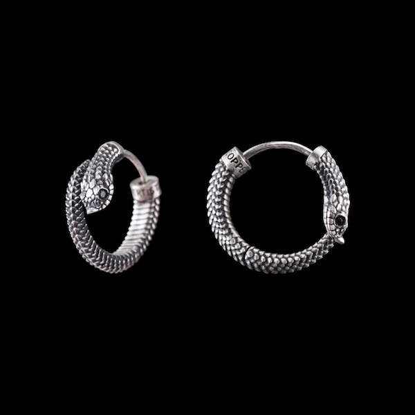 Hognose Snake Earrings In Silver With Gemstone Eyes. Coppertist.wu. Snake Earrings.  Animal Lover Gift. Silver Earrings.