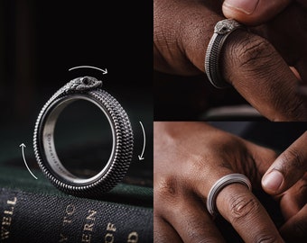 Silber Ouroboros Ring mit Edelstein Eyes.Fidget Ring. Reptilien Liebhaber Geschenk. Geschenk für Ihn. Schlangen Ring. Handgemachtes Geschenk.