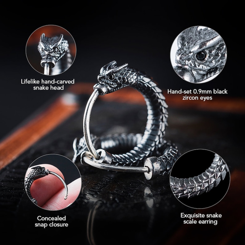 Ouroboros Earrings In Silver With Gemstone Eyes. Coppertist.wu. Snake Earrings. Snake hoops. Animal Lover Gift. image 8