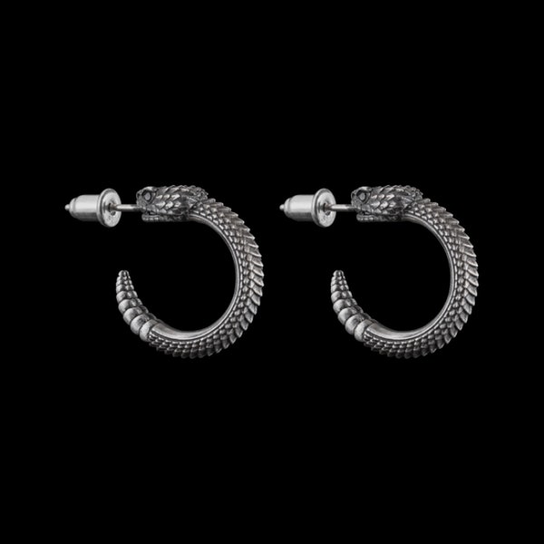 Rattlesnake Earrings  In Silver With Gemstone Eyes.Snake Earrings.Animal Lover Gift. Gift For Her/Him