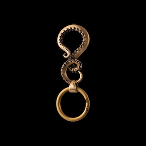 Brass Octopus Tentacle Keychain. Design Keychain. Novelty Gadget. Ocean Lover Gift. Cthulhu Brass keyring. Nautical jewelry. image 1