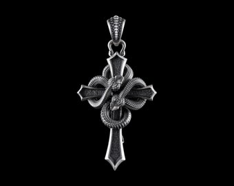 Silver Double Snake Cross Pendant. Snake Necklace. Gothic Jewelry. Antique Silver Pendant. Steampunk. Gift for him/her.