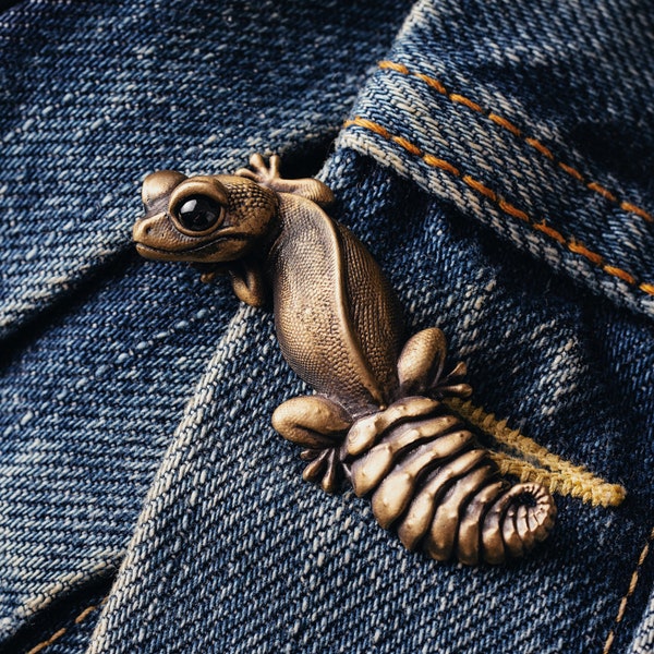 Knob Tail Gecko Brooch In Brass With Gemstone Eyes. Gecko Lover Gift. Gift for Reptile Lover. Birthday Gifts. Handmade Gift. Coppertist.wu