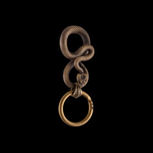 Brass viper Keychain. Gift for Him. Snake Gift. Venomous Snake Gift. Reptile Gift.