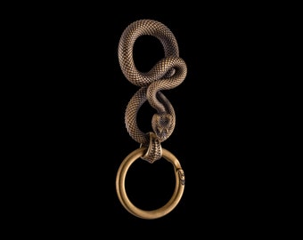 Brass viper Keychain. Gift for Him. Snake Gift. Venomous Snake Gift. Reptile Gift.