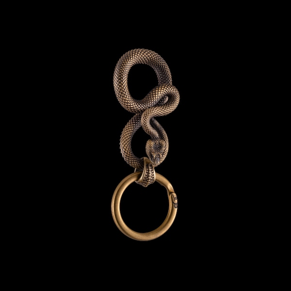 Brass viper Keychain. Gift for Him. Snake Gift. Venomous Snake Gift. Reptile Gift.