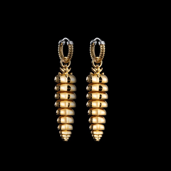 Gold vermeil Rattlesnake Tail Earrings. Snake Earrings. Fidget Jewelry. Animal Lover Gift. Gift For Her/Him. Handmade Gift. Christmas Gift