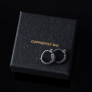 Ouroboros Earrings In Silver With Gemstone Eyes. Coppertist.wu. Snake Earrings. Snake hoops. Animal Lover Gift. image 10