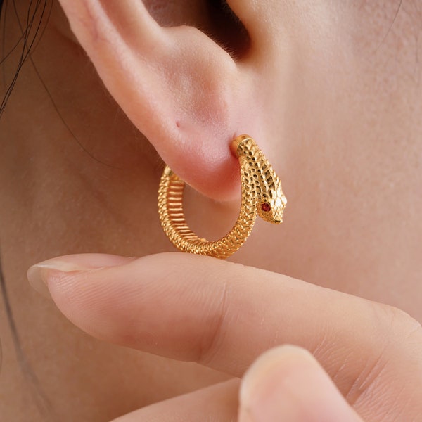 Hognose Snake Earrings In Gold Vermeil With Gemstone Eyes. Snake Earrings. Animal Lover Gift. Gift For Her. Gold Earrings.