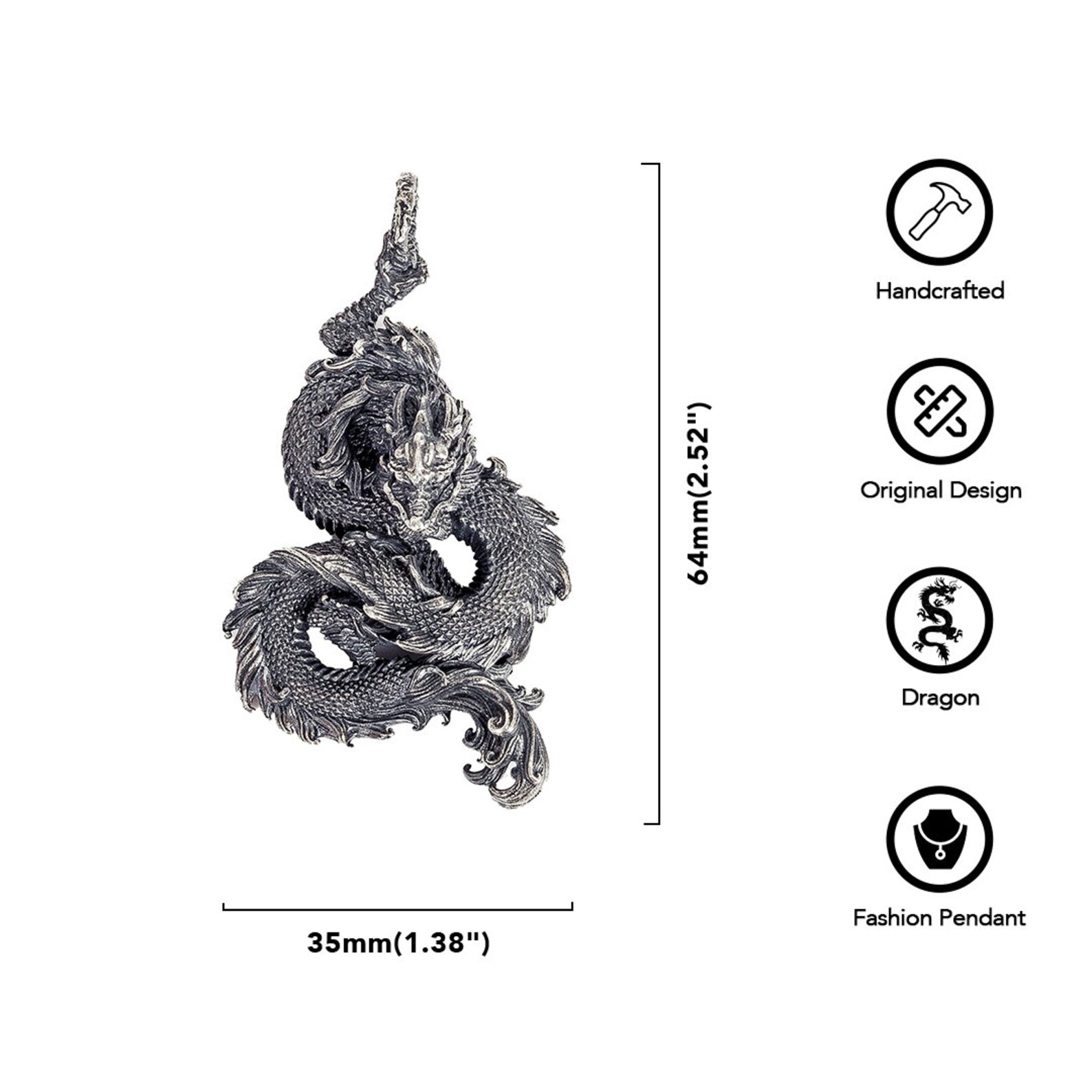 Oxidized Silver Dragon Pendant reptile Jewelrymythology Etsy