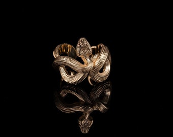 Snake Ring In Gold Vermeil With Ruby Eyes. Serpent Ring. Animal Lover Gift. Open Ring. 18K Gold Plated Ring.