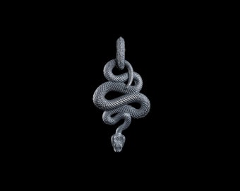 Snake Pendant In Oxidized Silver With Gemstone Eyes. Snake Necklace. Snake Charm. Animal Lover Gift. Gift For Her/Him.