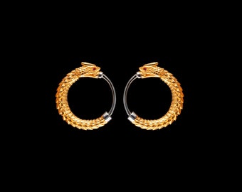 Ouroboros Earrings In Gold Vermeil With Ruby Eyes. Snake Earrings. Snake hoops. Animal Lover Gift.