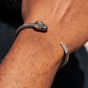 Rattlesnake Bracelet In Brass With Gemstone Eyes. Coppertist.wu. Gifts For Him. Serpent Bracelet. Animal Lover Gift.