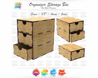 Laser Cut Drawer Organizer or Stackable Storage Box SVG,Stackable Storage Boxes, Equipment Organizer with Drawers, Gloweforge Cut Files