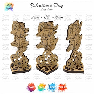 Rosa tagliata al laser SVG, regalo di San Valentino rosa SVG, scrivania a forma di rosa SVG, file di taglio laser per San Valentino, file di taglio Gloweforge