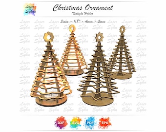 Christmas Tree Tealight Holder Laser Cut File – 3D Layered Tree, 4 Designs