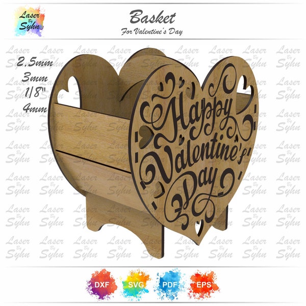 Cesta de regalo cortada con láser para el Día de San Valentín SVG, Cesta de flores especial para el Día de San Valentín SVG, Cesta de chocolate especial para el Día de San Valentín